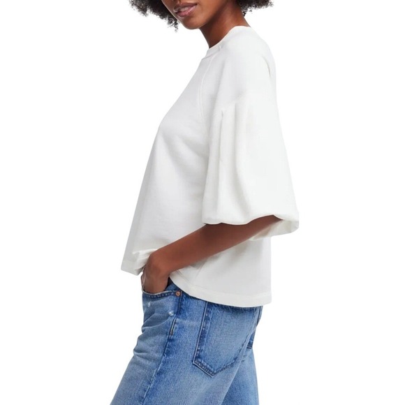 Madewell White Crew Neck Balloon Sleeve Sweatshirt Top Size L NWT $78 - Picture 3 of 11